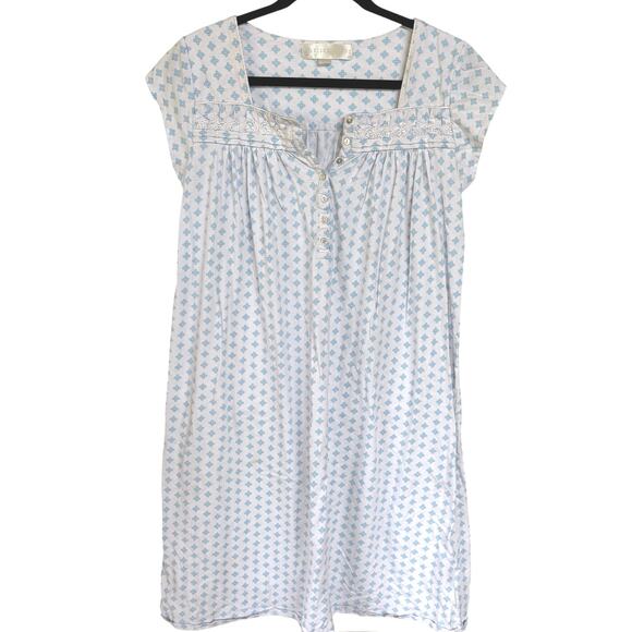 Eileen West White Patterned Blue Nightgown Embroidered Mumu Small - Picture 1 of 9